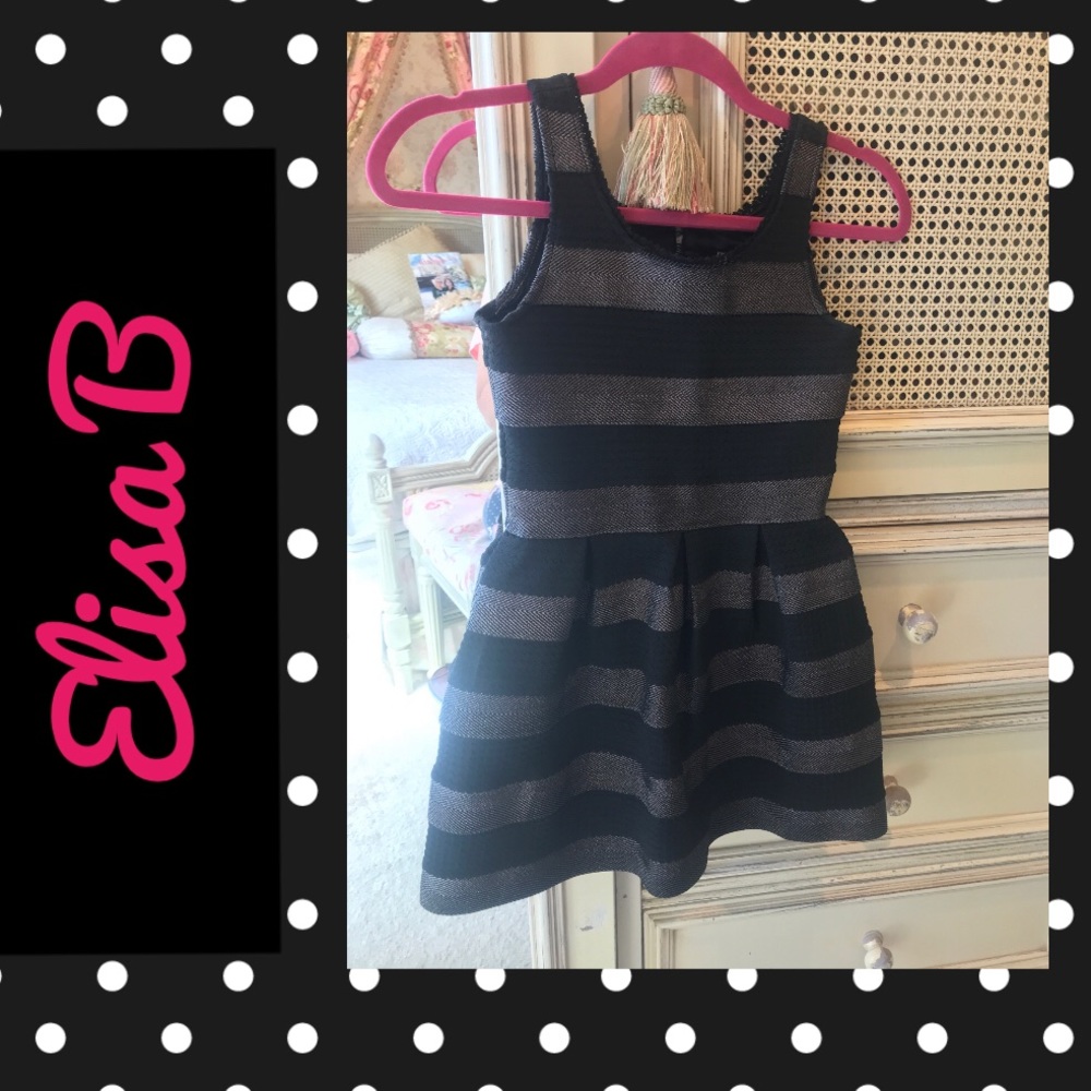 Size 10 Elisa B black and silver striped dress